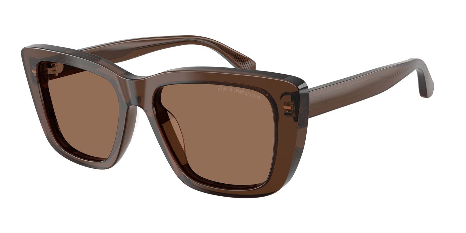 Sunglasses Emporio Armani EA 4246U (625173) color marrone trasparente lucido shape cat eye lenses marrone scuro