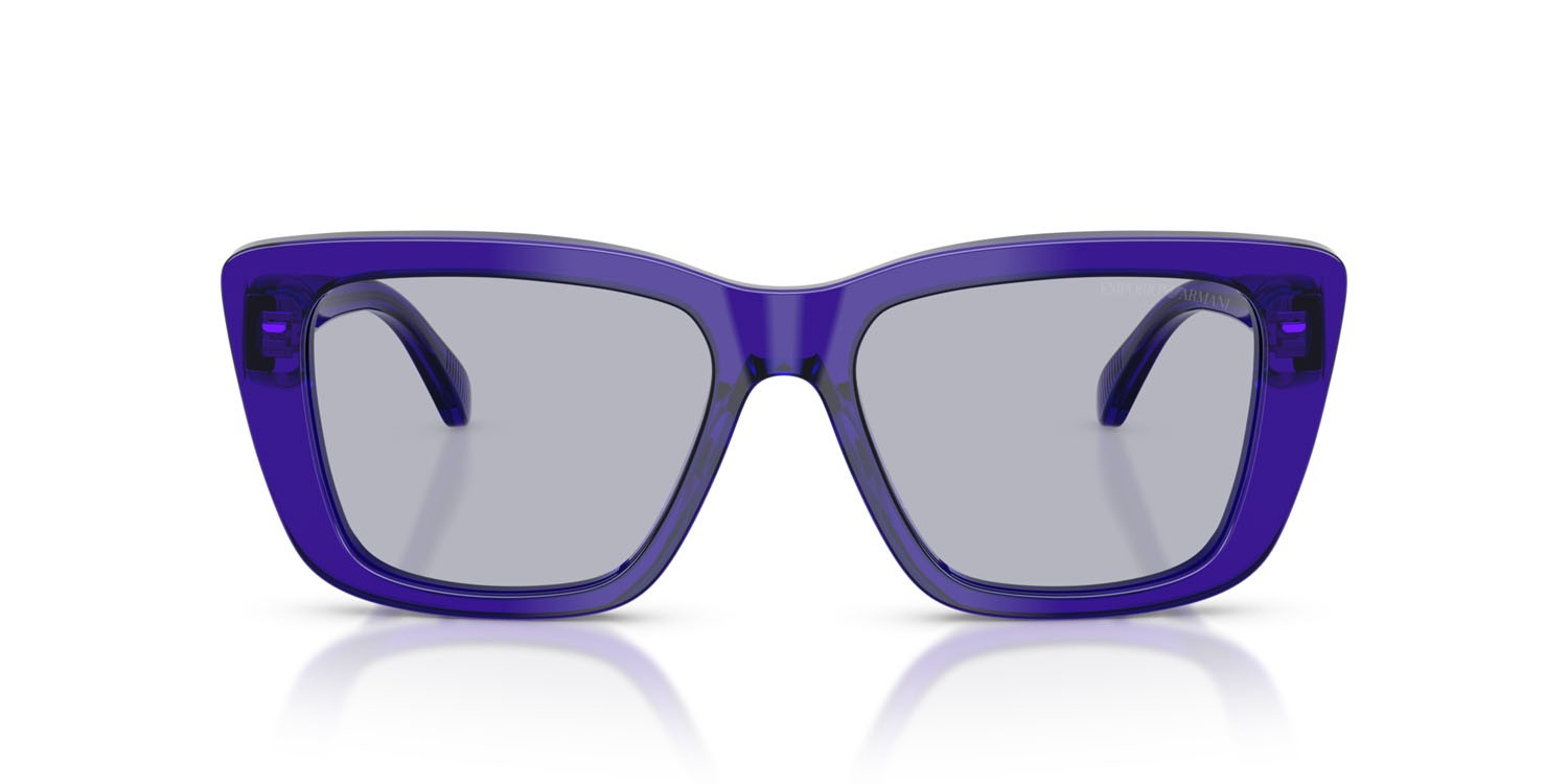 Sunglasses Emporio Armani EA 4246U (6253/1) color viola brillante trasparente shape cat eye lenses viola
