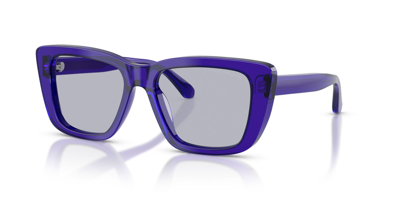 Sunglasses Emporio Armani EA 4246U (6253/1) color viola brillante trasparente shape cat eye lenses viola