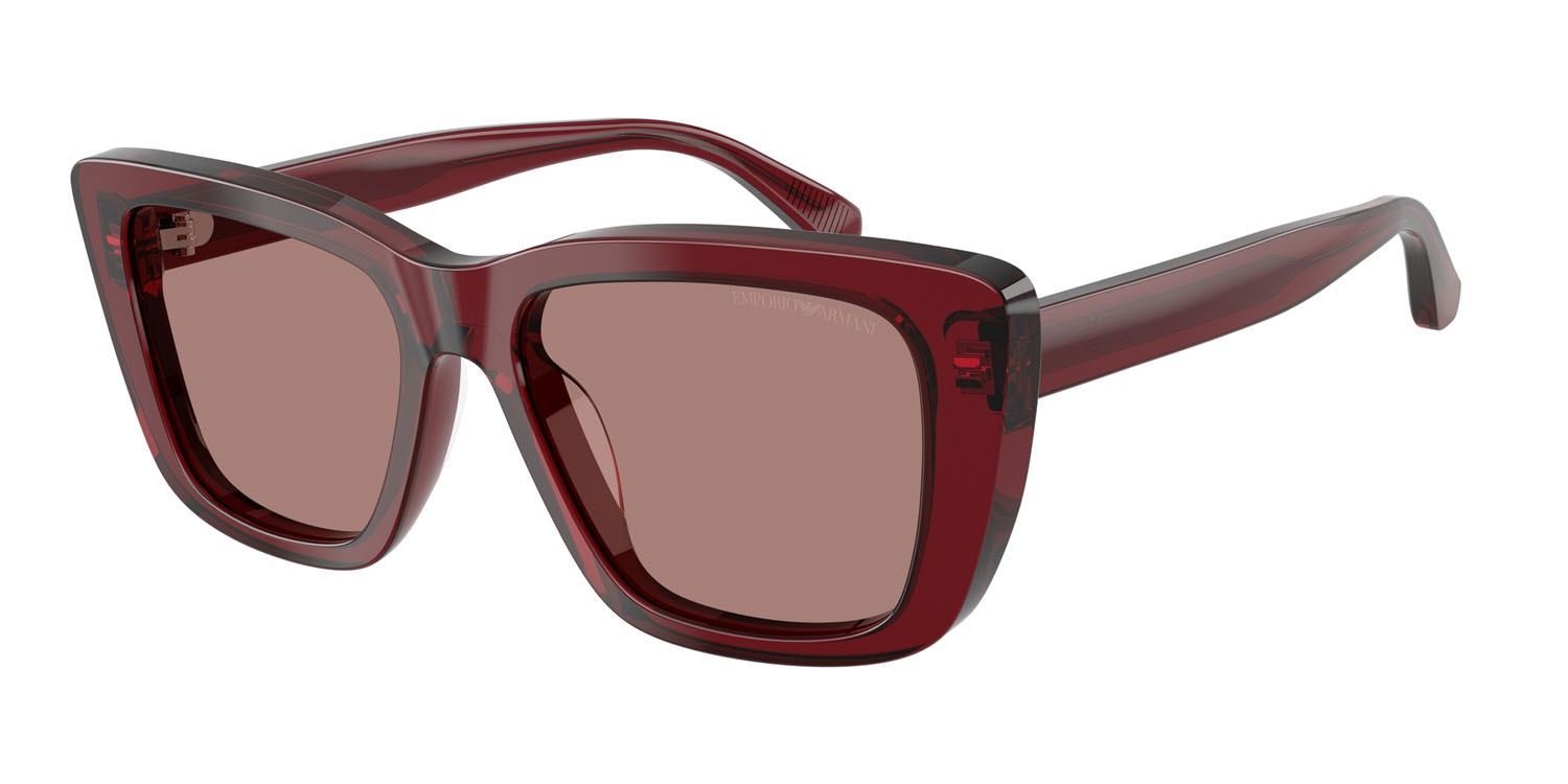 Sunglasses Emporio Armani EA 4246U (625473) color bordeaux brillante trasparente shape cat eye lenses marrone chiaro
