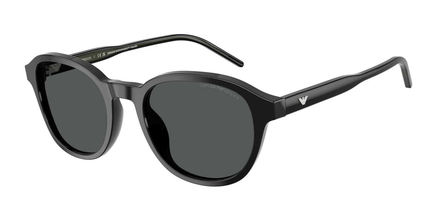 Occhiali da sole Emporio Armani EA 4247U (501787) colore nero lucido forma pantos lenti grigio scuro