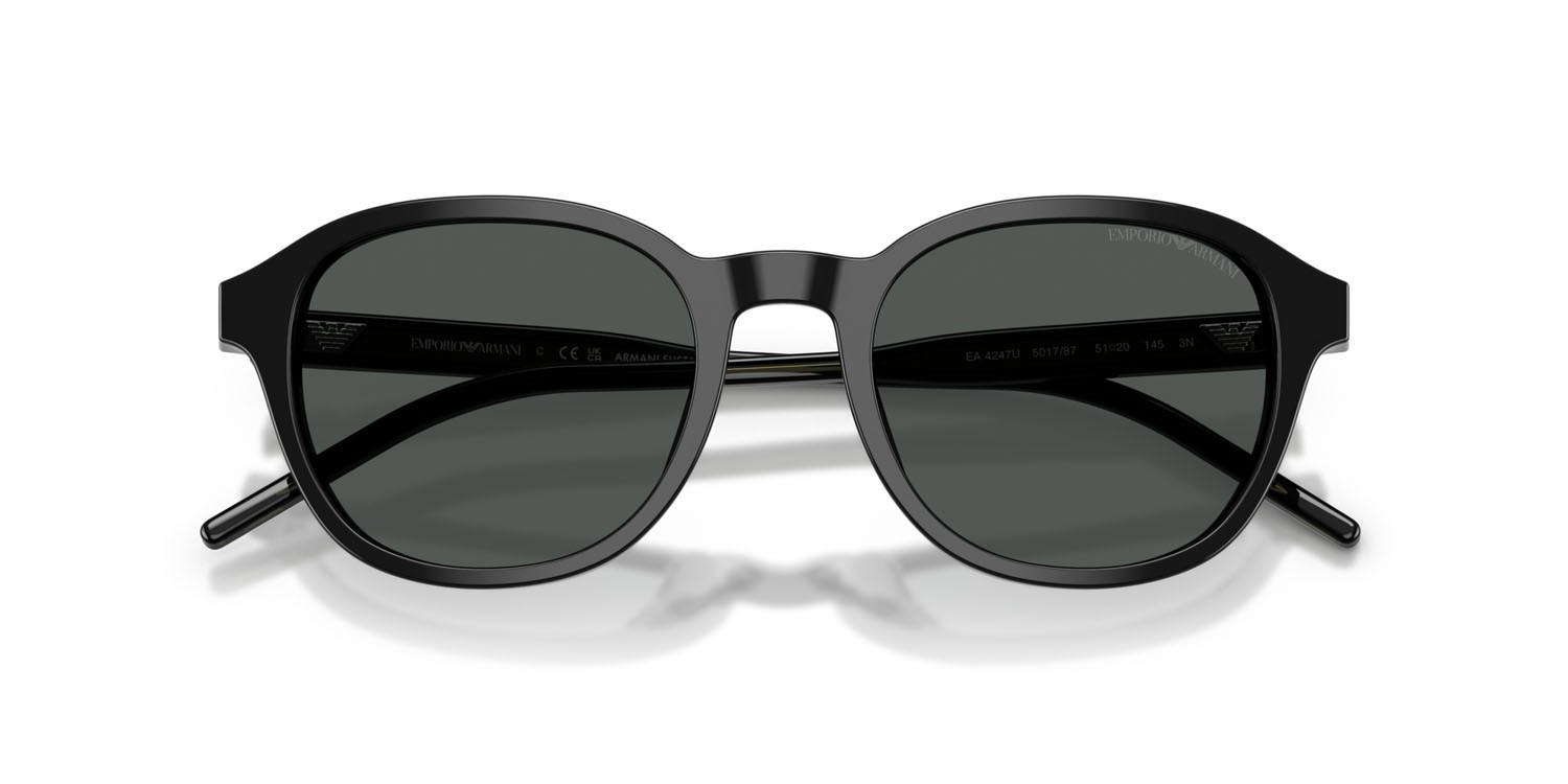 Occhiali da sole Emporio Armani EA 4247U (501787) colore nero lucido forma pantos lenti grigio scuro