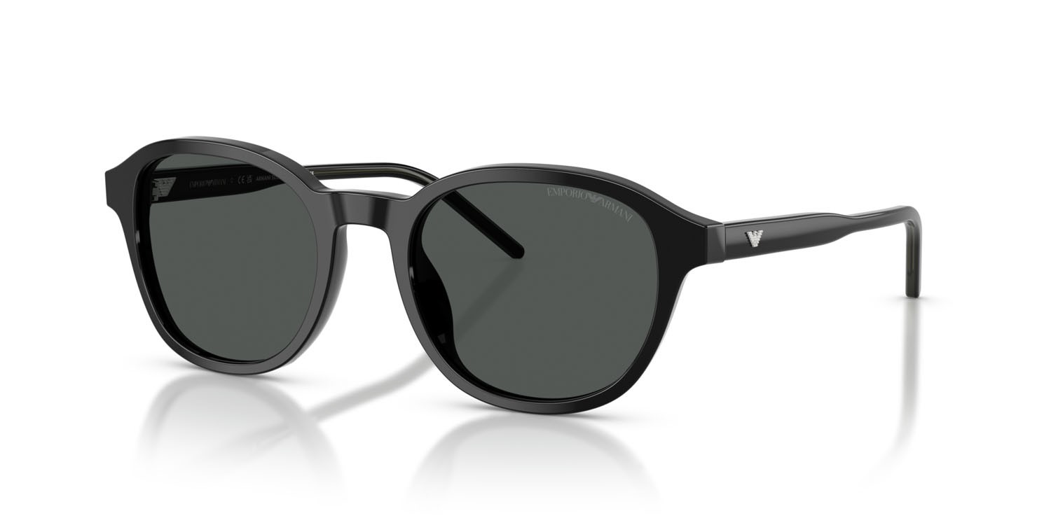 Occhiali da sole Emporio Armani EA 4247U (501787) colore nero lucido forma pantos lenti grigio scuro