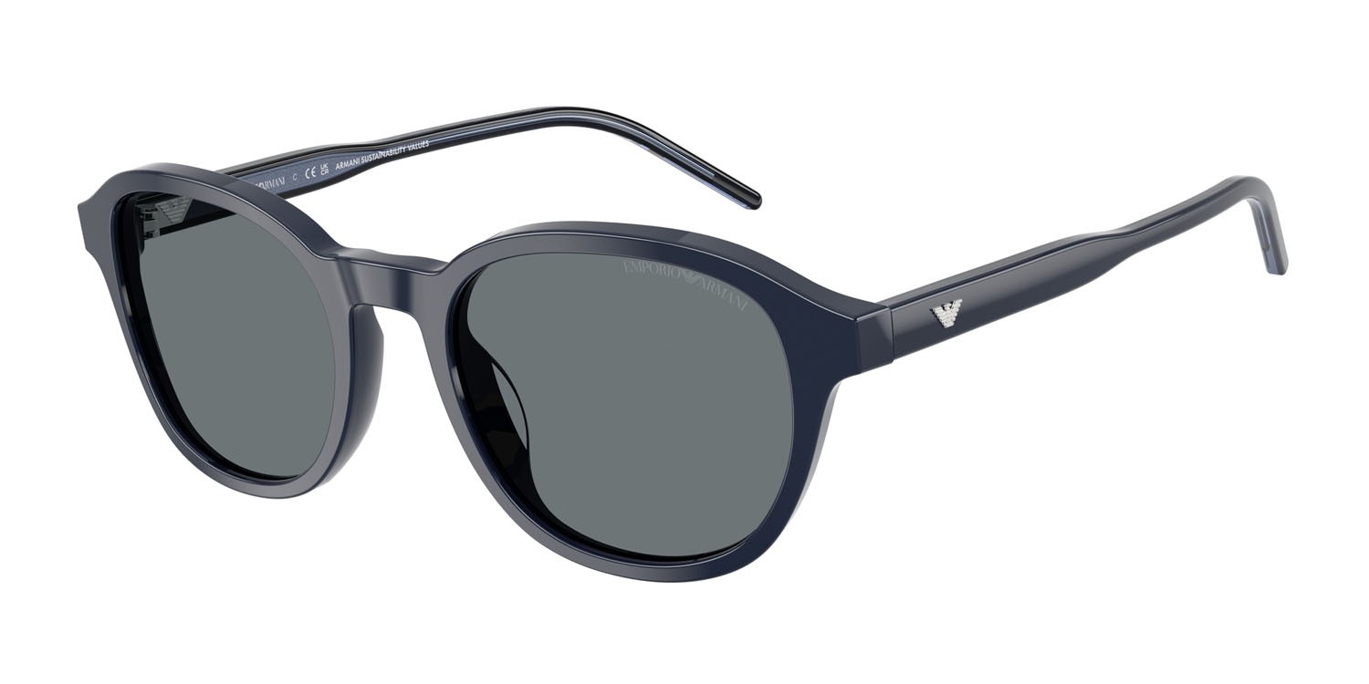 Occhiali da sole Emporio Armani EA 4247U (625680) colore blu lucido forma pantos lenti blu scuro