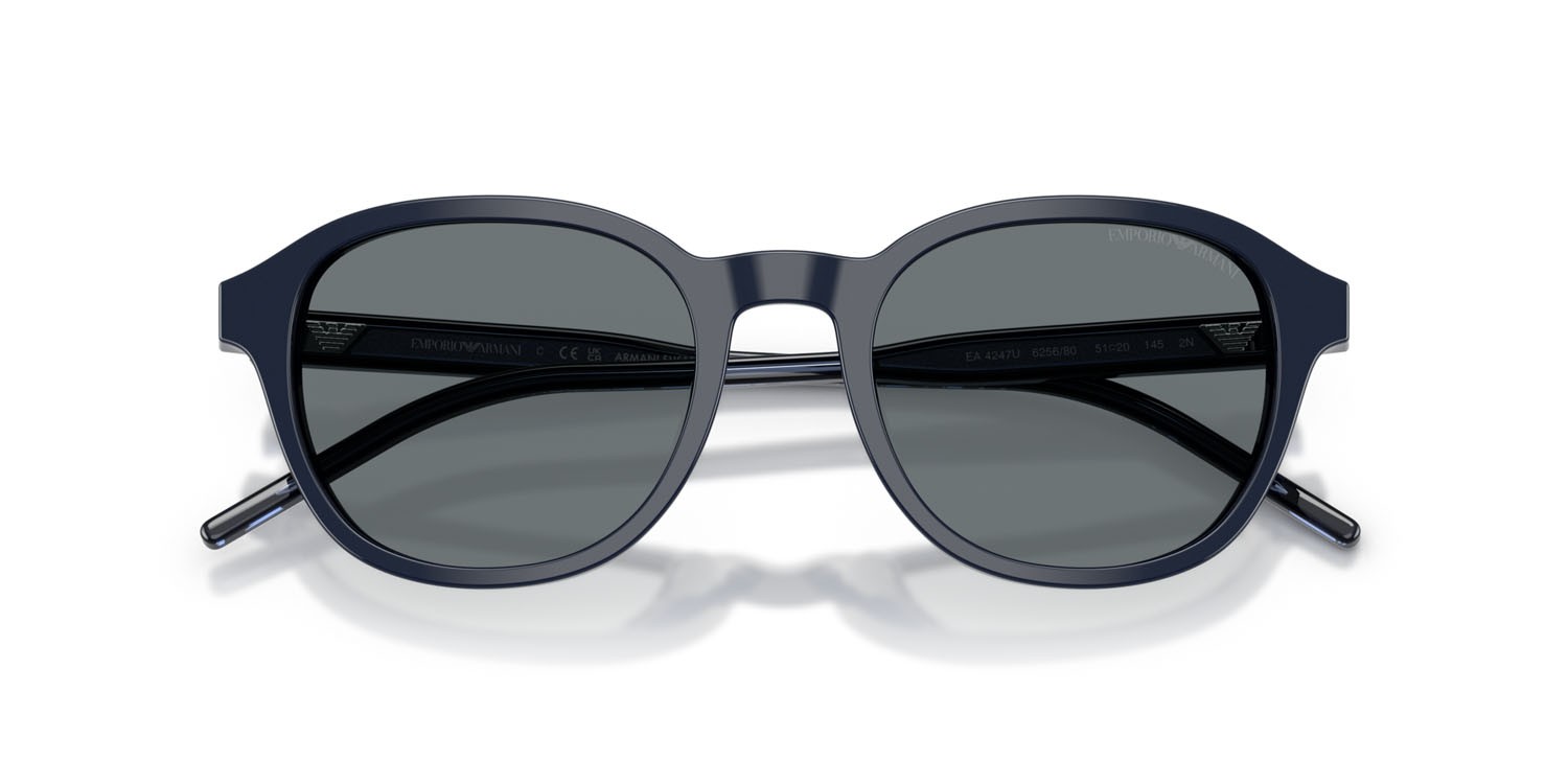Occhiali da sole Emporio Armani EA 4247U (625680) colore blu lucido forma pantos lenti blu scuro