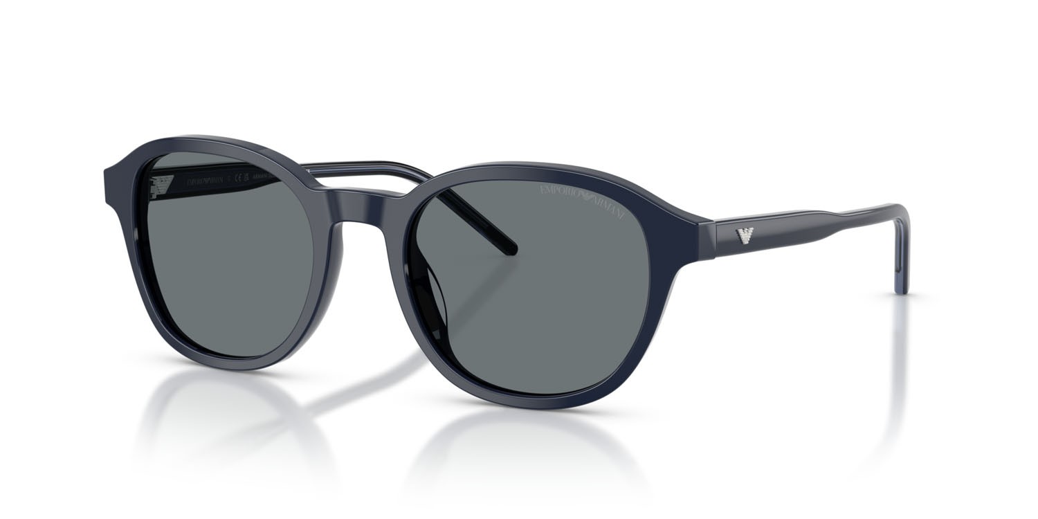 Occhiali da sole Emporio Armani EA 4247U (625680) colore blu lucido forma pantos lenti blu scuro