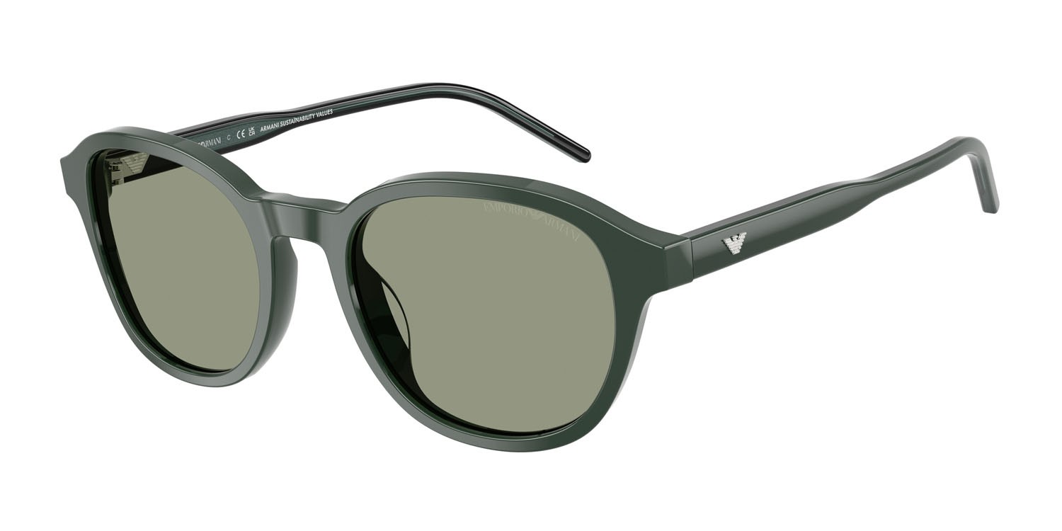 Occhiali da sole Emporio Armani EA 4247U (6257/2) colore verde lucido forma pantos lenti verde