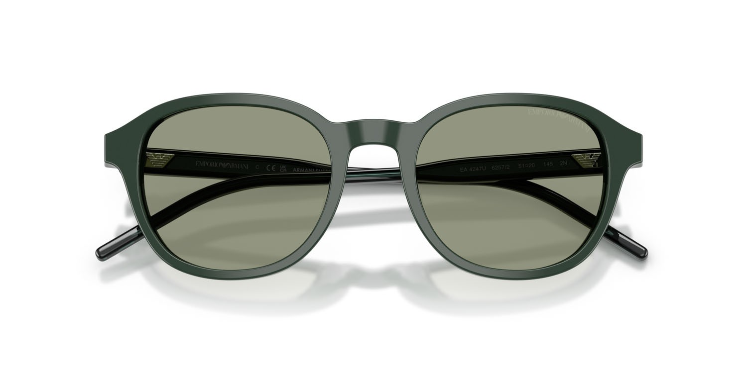 Occhiali da sole Emporio Armani EA 4247U (6257/2) colore verde lucido forma pantos lenti verde