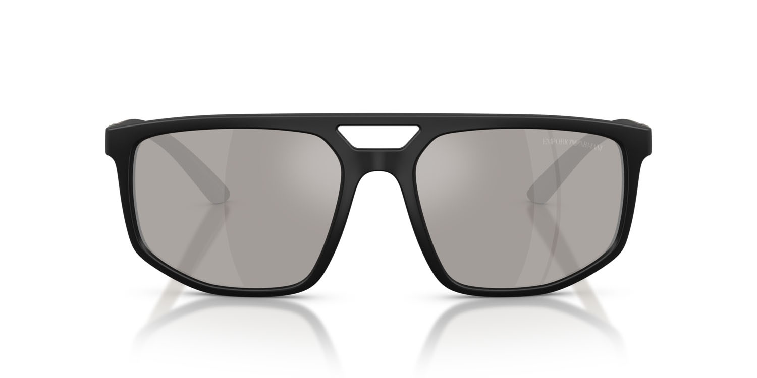 Occhiali da sole Emporio Armani EA 4248U (50016G) colore nero opaco forma aviator lenti grigio chiaro specchiato argento