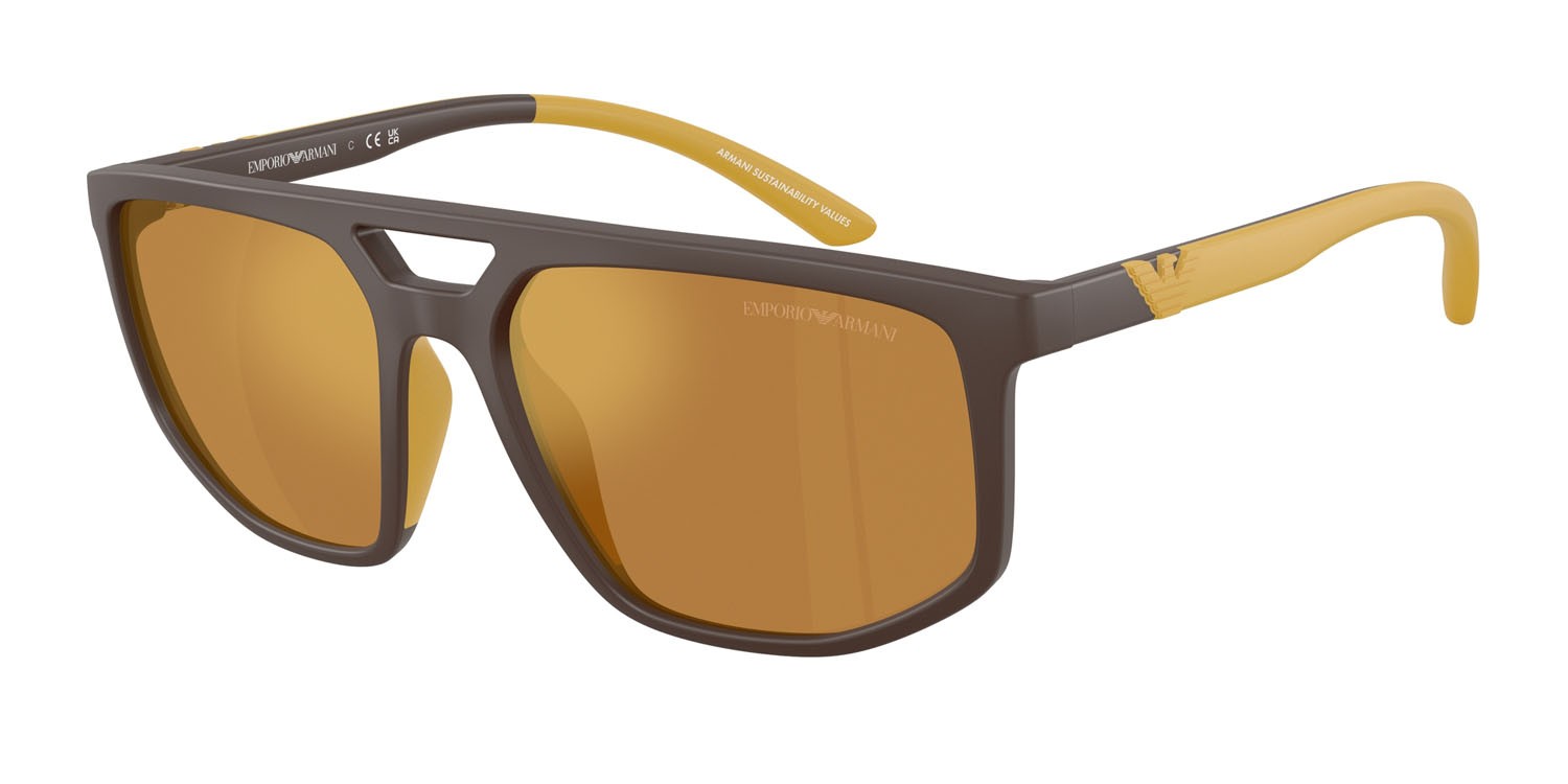 Occhiali da sole Emporio Armani EA 4248U (62586H) colore marrone opaco forma aviator lenti marrone specchiato oro