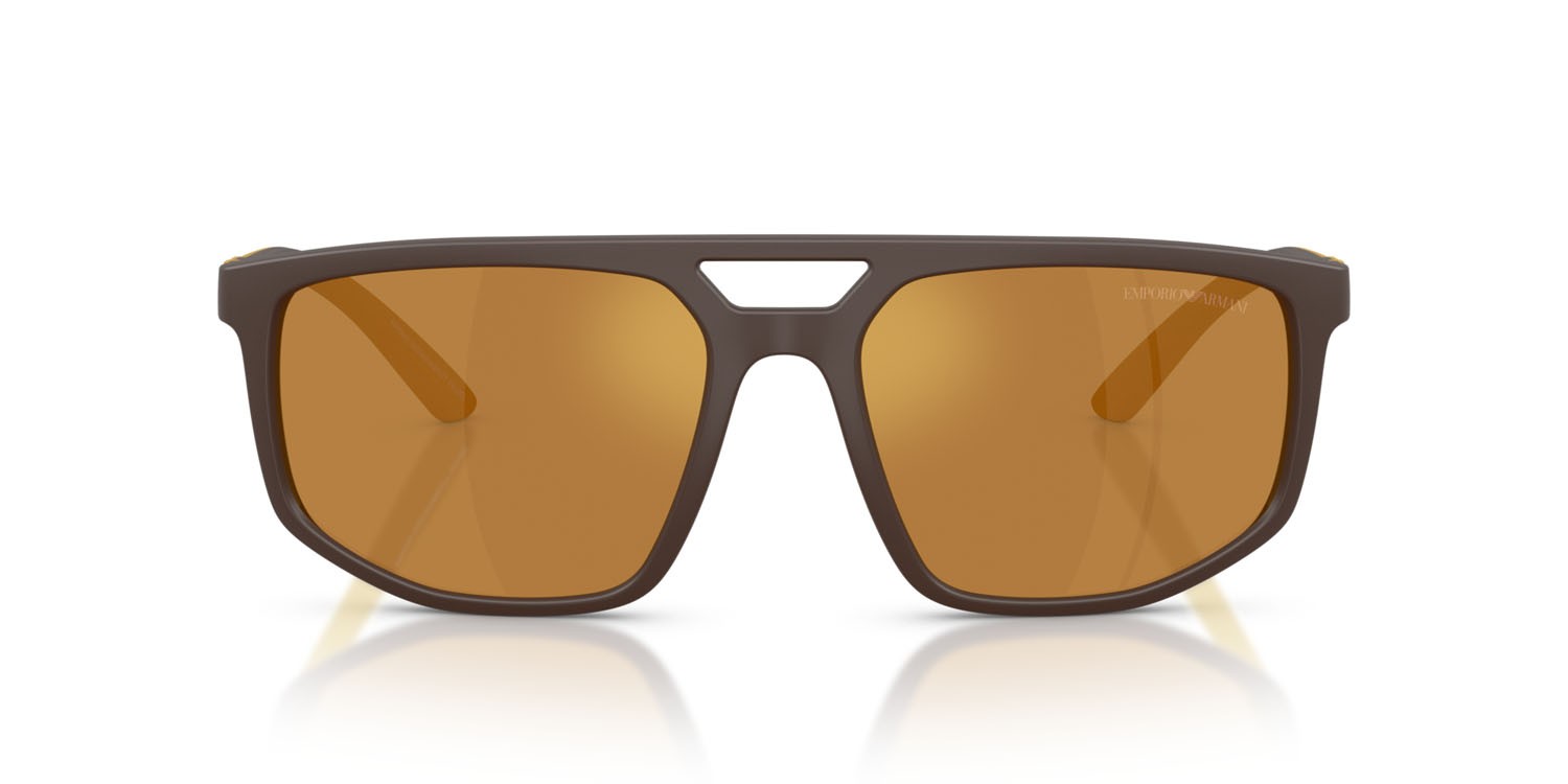Occhiali da sole Emporio Armani EA 4248U (62586H) colore marrone opaco forma aviator lenti marrone specchiato oro