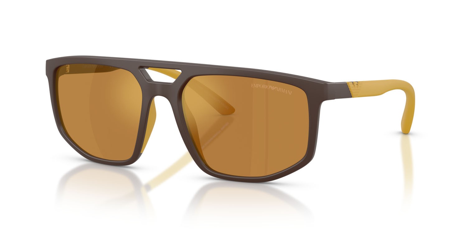 Occhiali da sole Emporio Armani EA 4248U (62586H) colore marrone opaco forma aviator lenti marrone specchiato oro