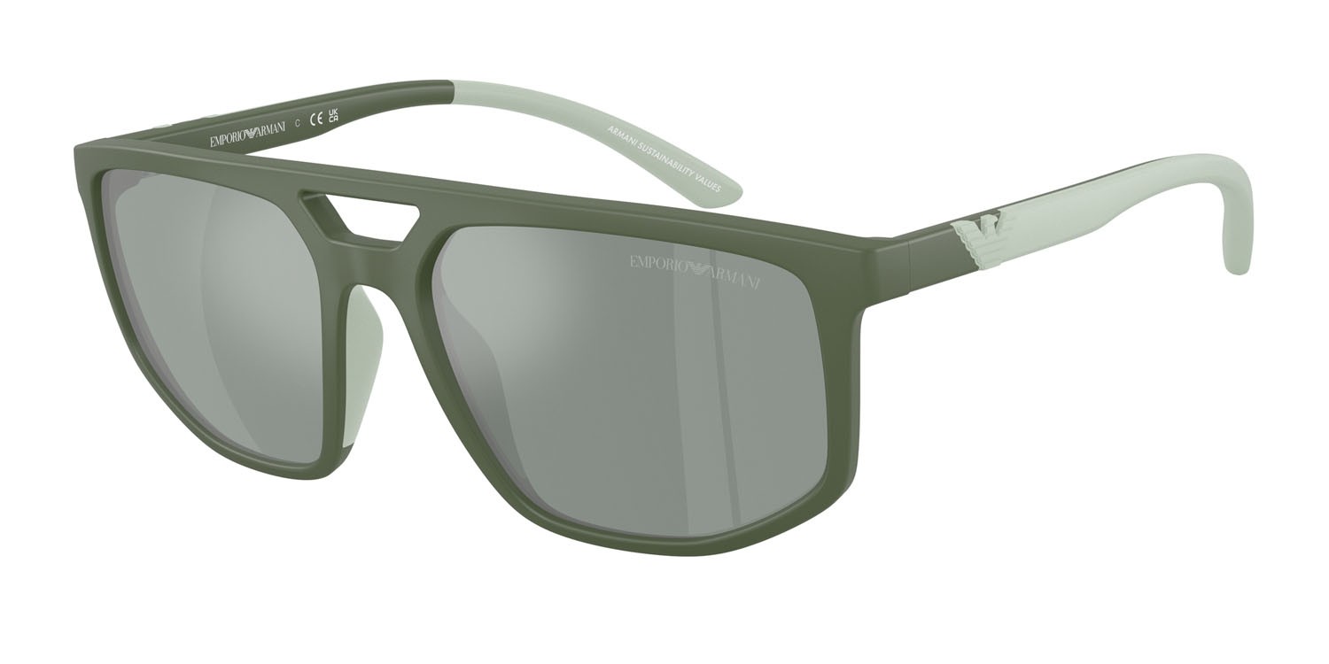 Occhiali da sole Emporio Armani EA 4248U (625930) colore agave opaco forma aviator lenti verde specchiato argento