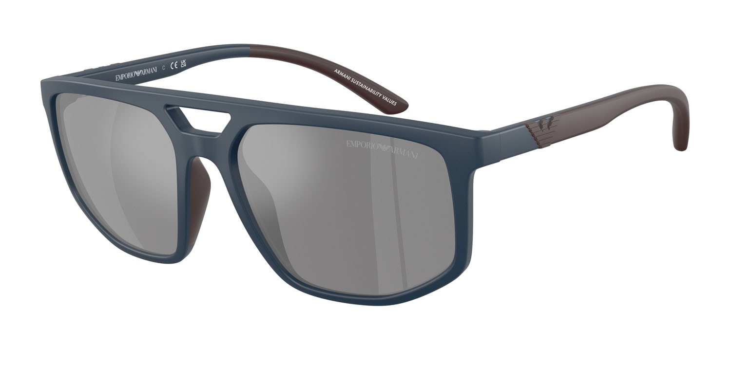 Occhiali da sole Emporio Armani EA 4248U (62606G) colore blu opaco forma aviator lenti grigio scuro specchiato argento