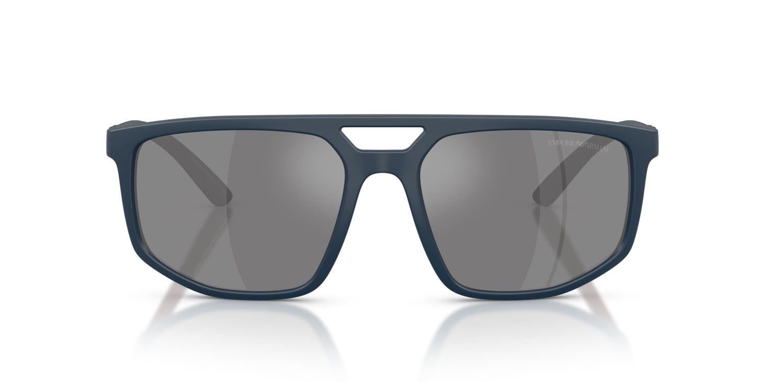 Occhiali da sole Emporio Armani EA 4248U (62606G) colore blu opaco forma aviator lenti grigio scuro specchiato argento