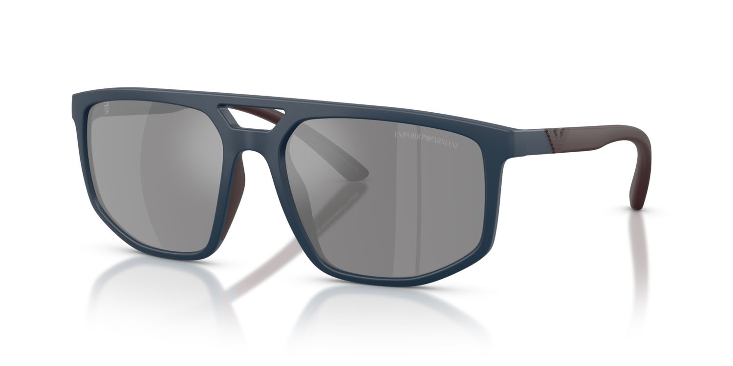 Occhiali da sole Emporio Armani EA 4248U (62606G) colore blu opaco forma aviator lenti grigio scuro specchiato argento