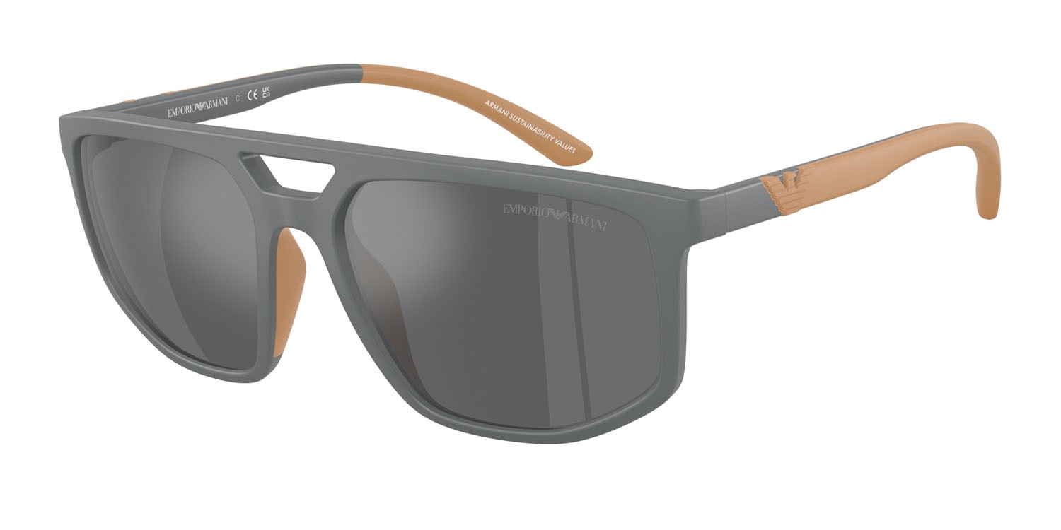 Occhiali da sole Emporio Armani EA 4248U (62616G) colore grigio opaco forma aviator lenti grigio argento specchiato