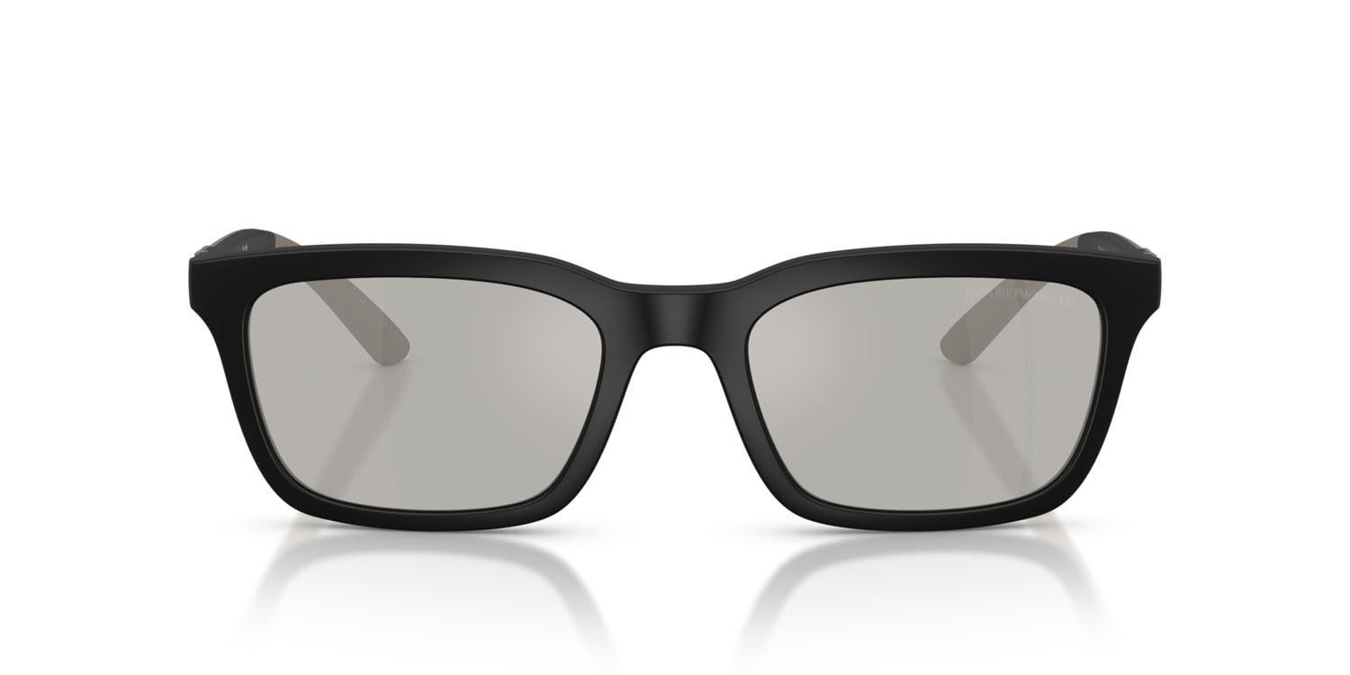 Occhiali da sole Emporio Armani EA 4249U (50016G) colore nero opaco forma rettangolare lenti grigio chiaro/flash argento