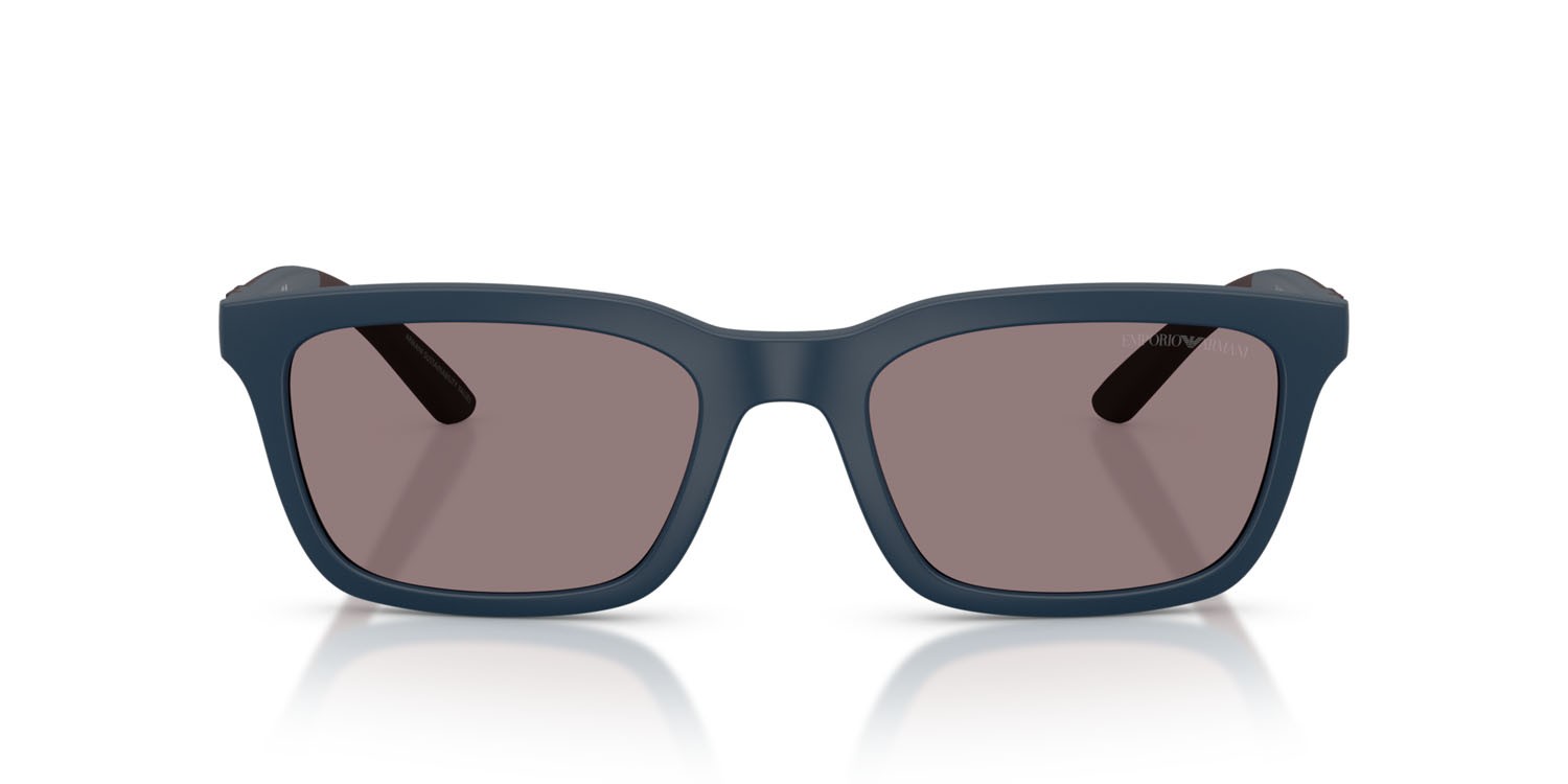 Occhiali da sole Emporio Armani EA 4249U (62607N) colore blu opaco forma rettangolare lenti violetto scuro