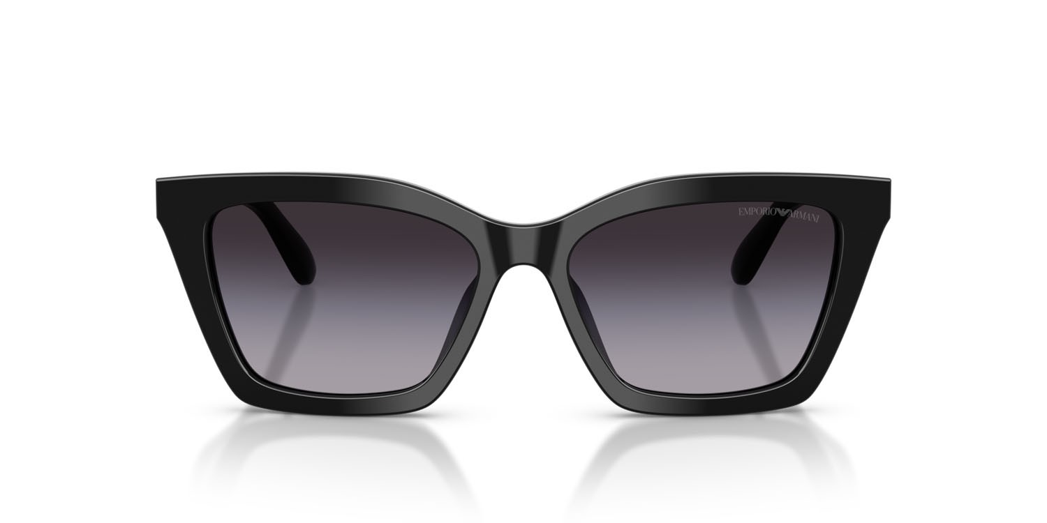 Occhiali da sole Emporio Armani EA 4250U (50178G) colore nero lucido forma farfalla lenti grigio sfumato
