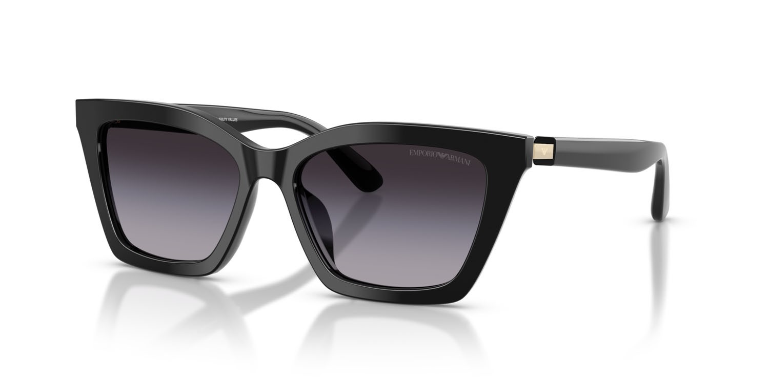Occhiali da sole Emporio Armani EA 4250U (50178G) colore nero lucido forma farfalla lenti grigio sfumato