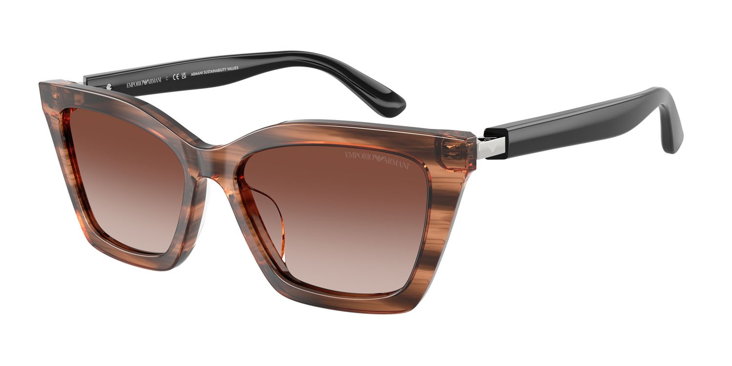 Sunglasses Emporio Armani EA 4250U (626613) color marrone brillante striato shape butterfly lenses marrone sfumato