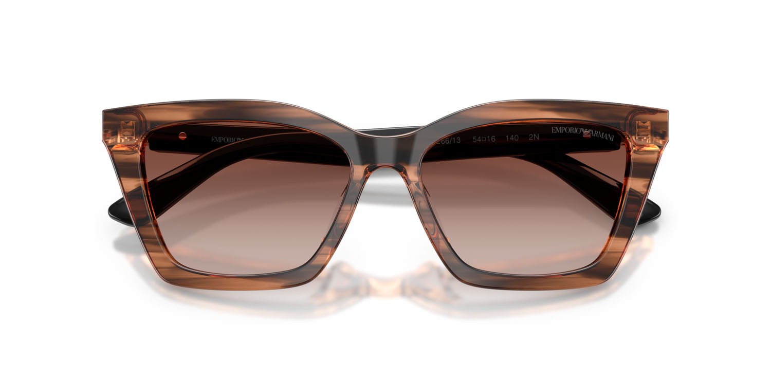 Sunglasses Emporio Armani EA 4250U (626613) color marrone brillante striato shape butterfly lenses marrone sfumato