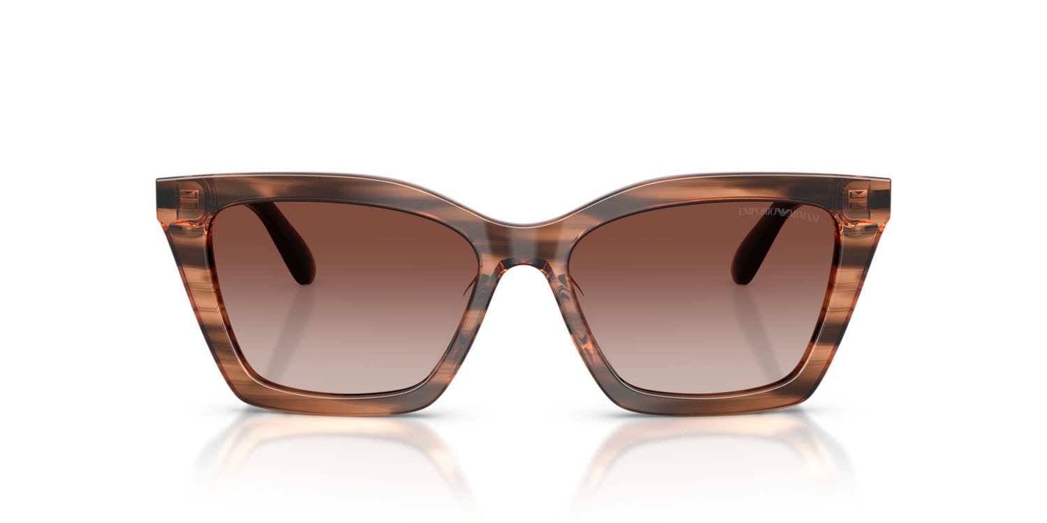 Sunglasses Emporio Armani EA 4250U (626613) color marrone brillante striato shape butterfly lenses marrone sfumato