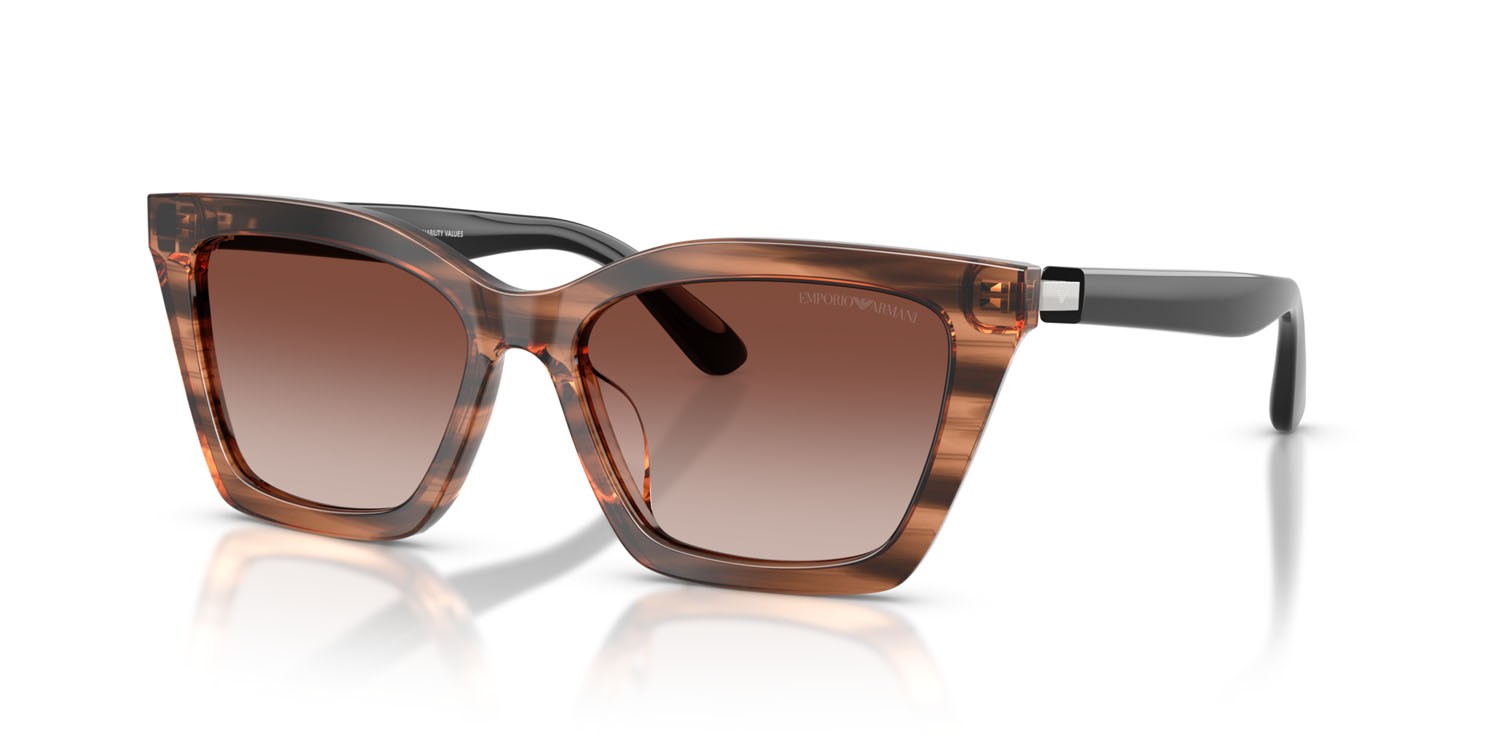 Sunglasses Emporio Armani EA 4250U (626613) color marrone brillante striato shape butterfly lenses marrone sfumato