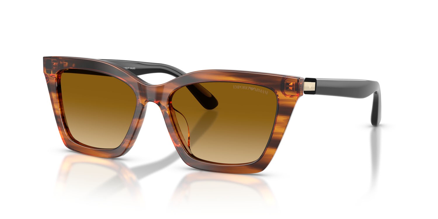 Sunglasses Emporio Armani EA 4250U (62682L) color giallo a righe lucido shape butterfly lenses giallo sfumato