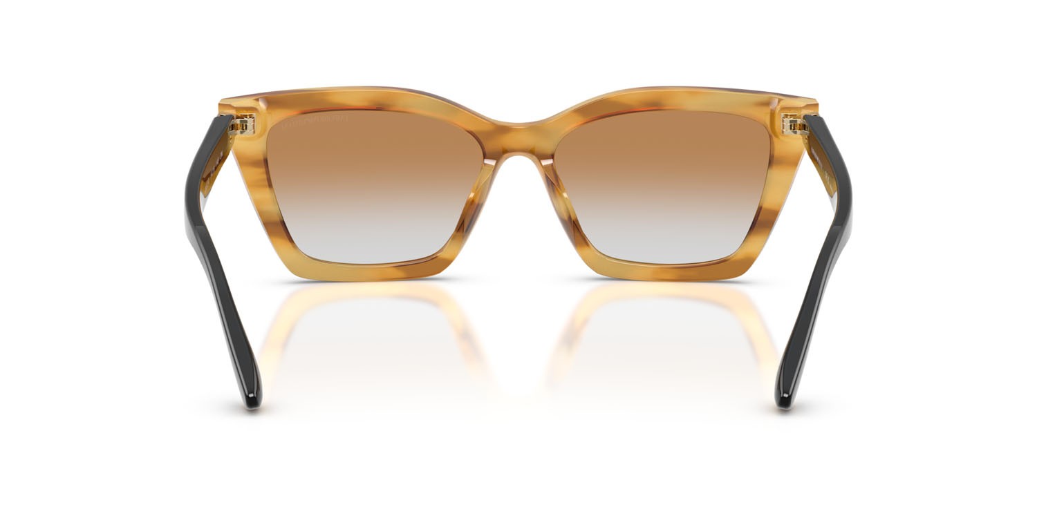 Occhiali da sole Emporio Armani EA 4250U (62692Q) colore miele a righe lucido forma farfalla lenti trasparente sfumato ocra