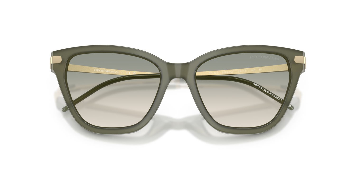 Sunglasses Emporio Armani EA 4251 (62642C) color shiny opal green shape cat eye lenses marrone sfumato verde chiaro