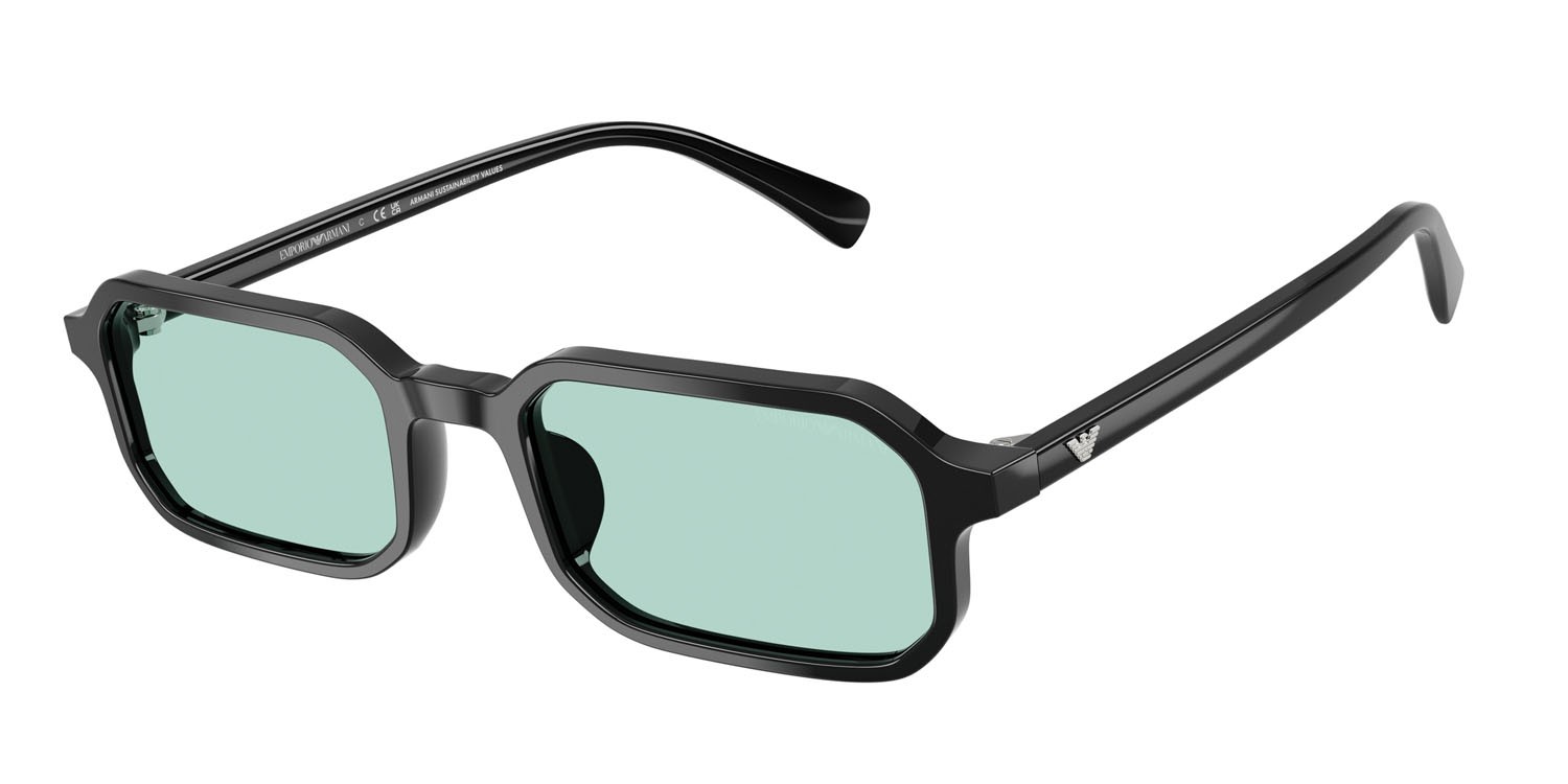 Occhiali da sole Emporio Armani EA 4253U (501765) colore nero lucido forma rettangolare lenti azzurro chiaro