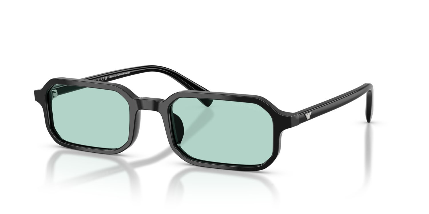 Occhiali da sole Emporio Armani EA 4253U (501765) colore nero lucido forma rettangolare lenti azzurro chiaro