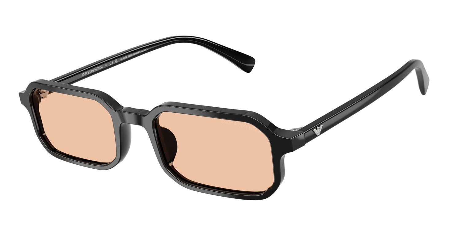 Occhiali da sole Emporio Armani EA 4253U (501793) colore nero lucido forma rettangolare lenti arancione chiaro