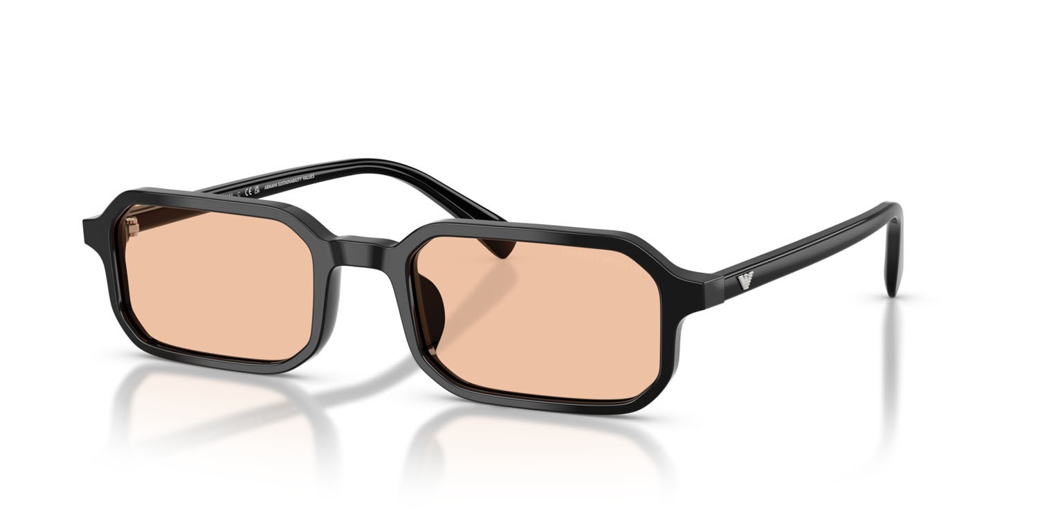 Occhiali da sole Emporio Armani EA 4253U (501793) colore nero lucido forma rettangolare lenti arancione chiaro