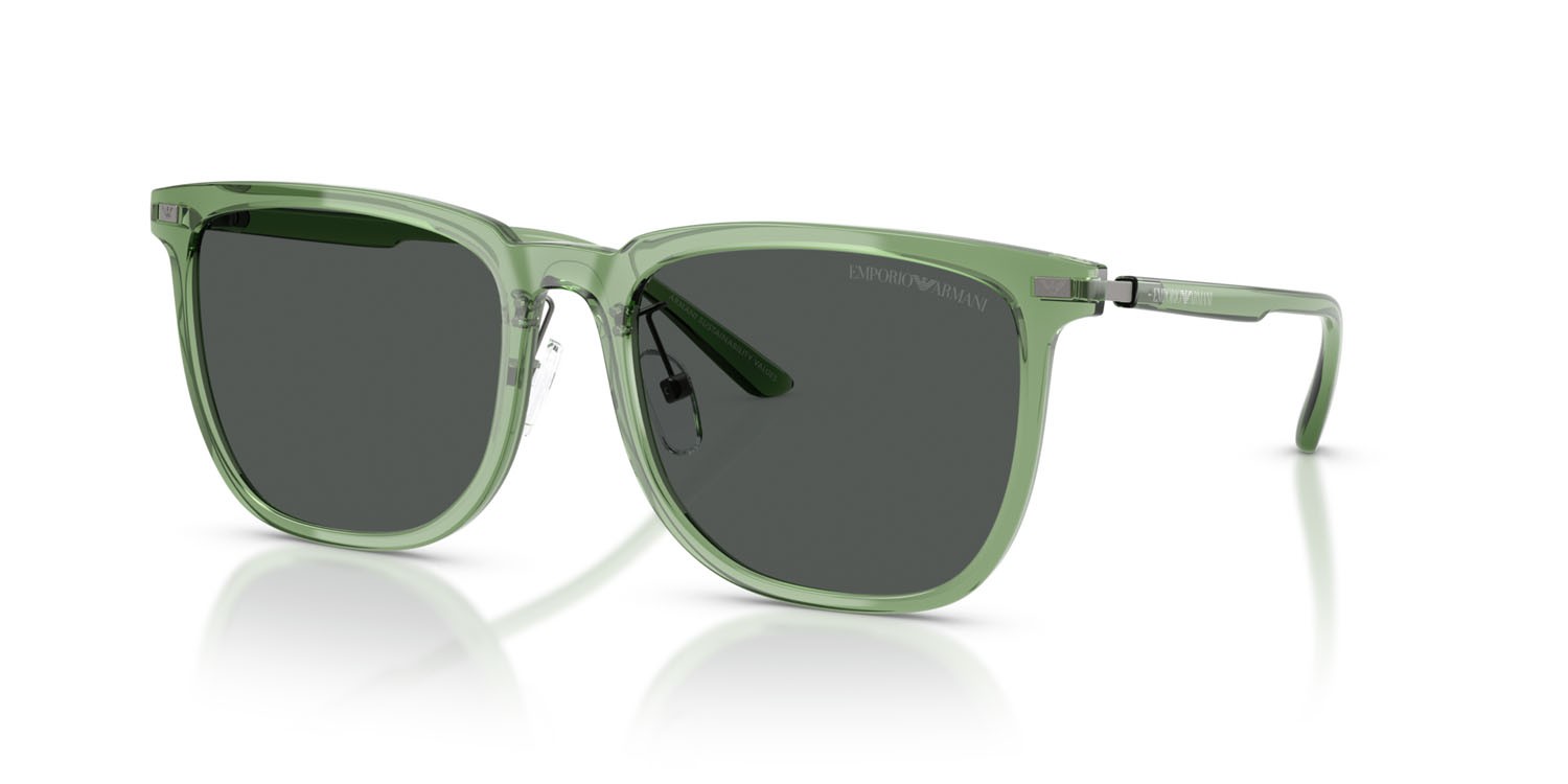 Sunglasses Emporio Armani EA 4255D (536287) color verde trasparente lucido shape irregular lenses grigio scuro