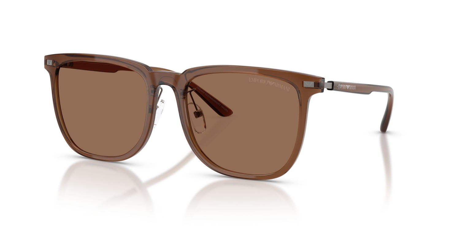 Sunglasses Emporio Armani EA 4255D (628273) color marrone trasparente lucido shape irregular lenses marrone scuro
