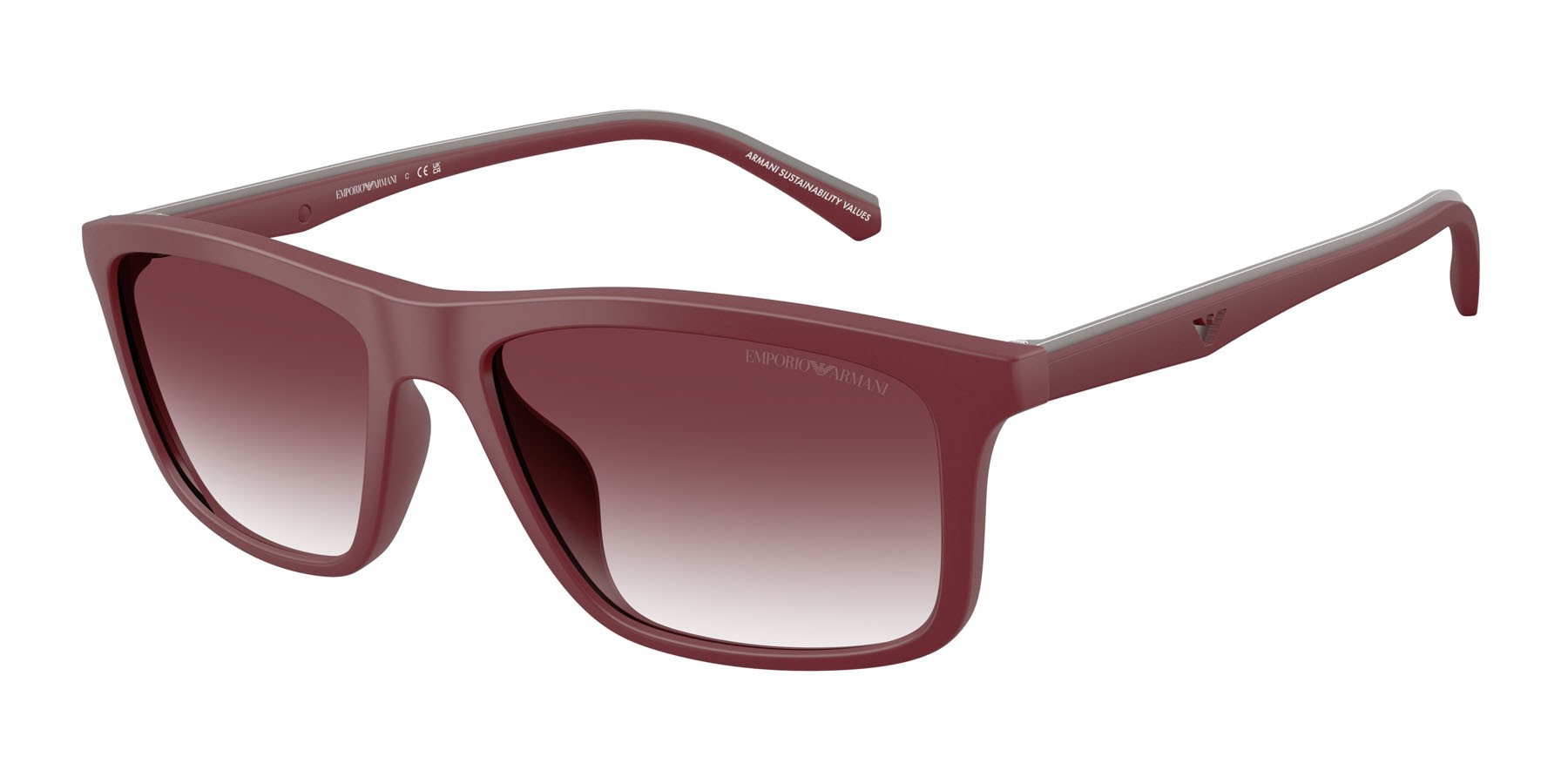 Occhiali da sole Emporio Armani EA 4257U (52618H) colore bordeaux opaco forma quadrato lenti trasparente sfumato viola scuro