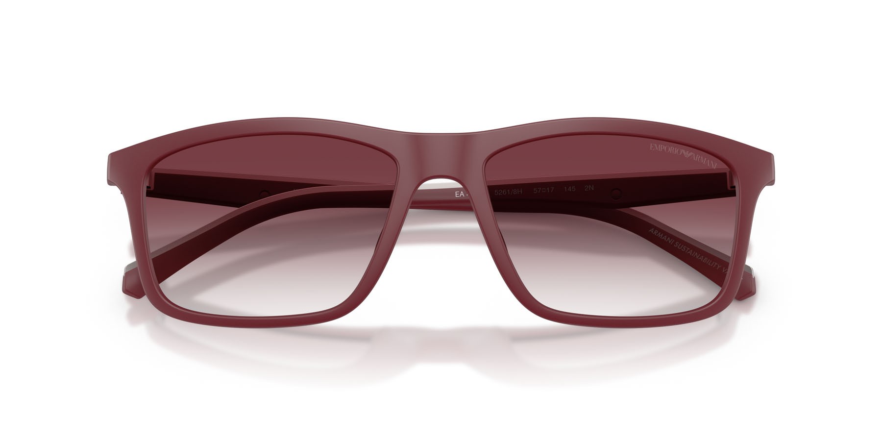 Occhiali da sole Emporio Armani EA 4257U (52618H) colore bordeaux opaco forma quadrato lenti trasparente sfumato viola scuro