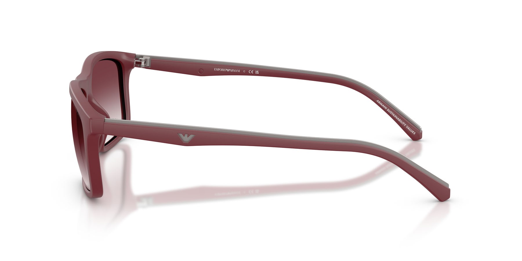 Occhiali da sole Emporio Armani EA 4257U (52618H) colore bordeaux opaco forma quadrato lenti trasparente sfumato viola scuro