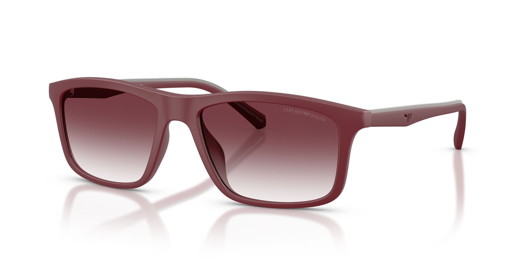 Occhiali da sole Emporio Armani EA 4257U (52618H) colore bordeaux opaco forma quadrato lenti trasparente sfumato viola scuro
