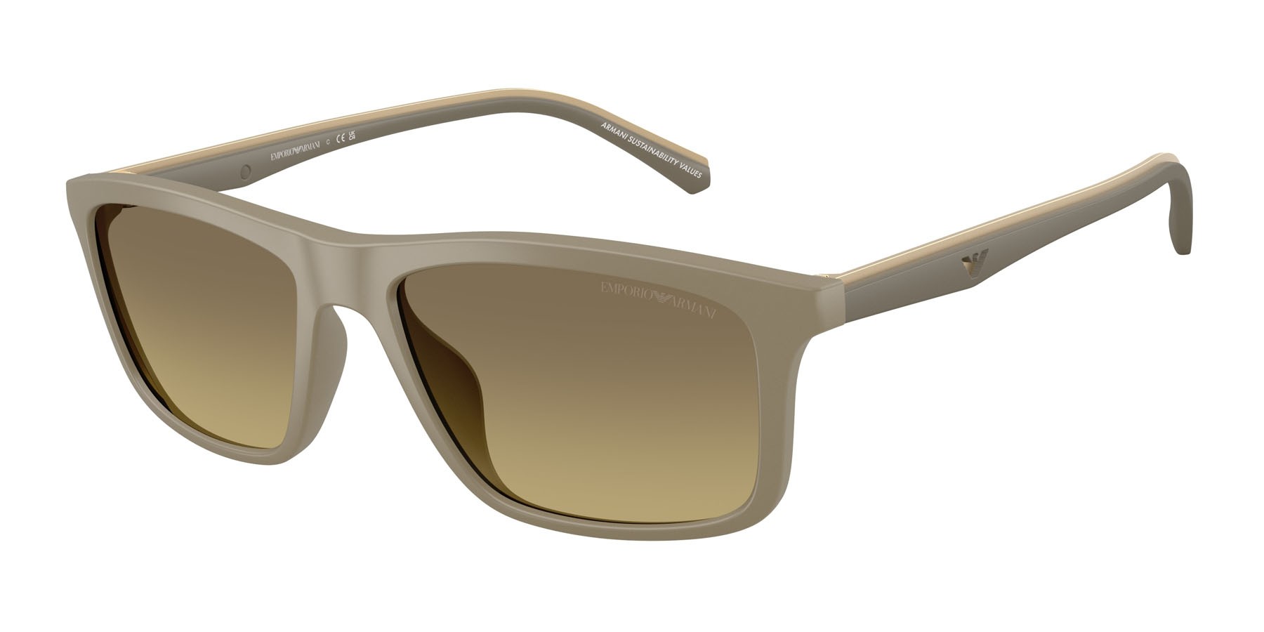 Occhiali da sole Emporio Armani EA 4257U (5437G9) colore beige opaco forma quadrato lenti marrone sfumato grigio