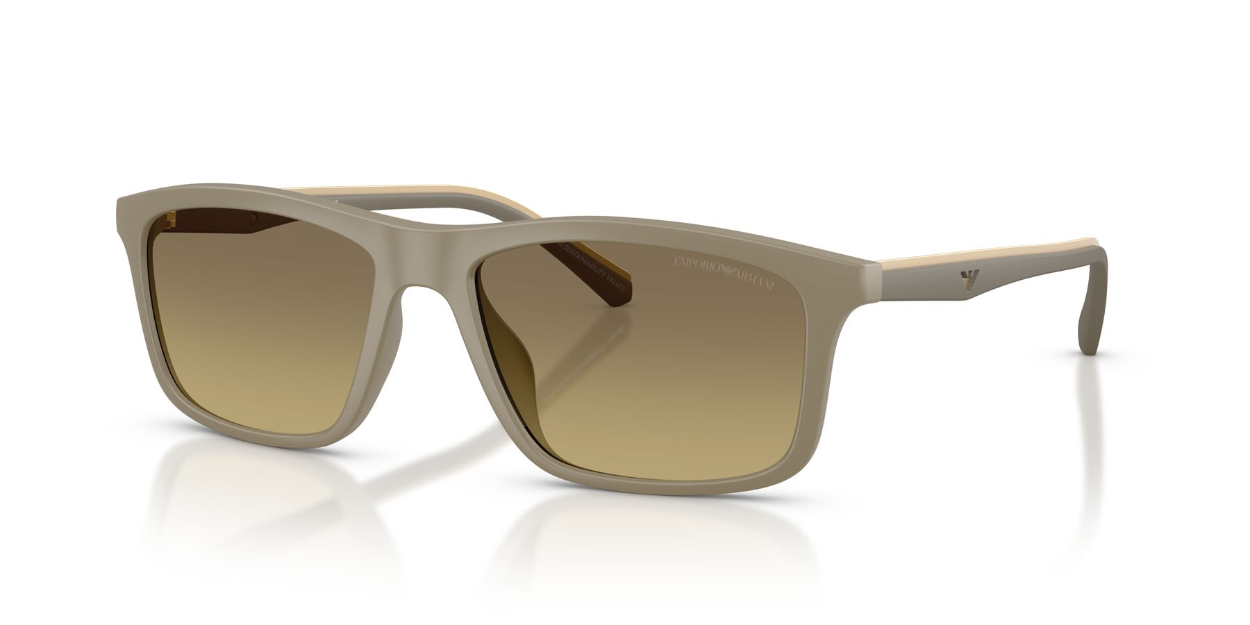 Occhiali da sole Emporio Armani EA 4257U (5437G9) colore beige opaco forma quadrato lenti marrone sfumato grigio