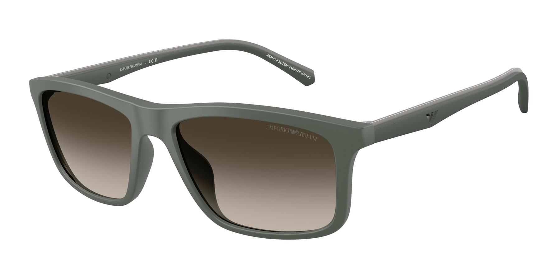 Occhiali da sole Emporio Armani EA 4257U (631213) colore verde opaco forma quadrato lenti marrone sfumato