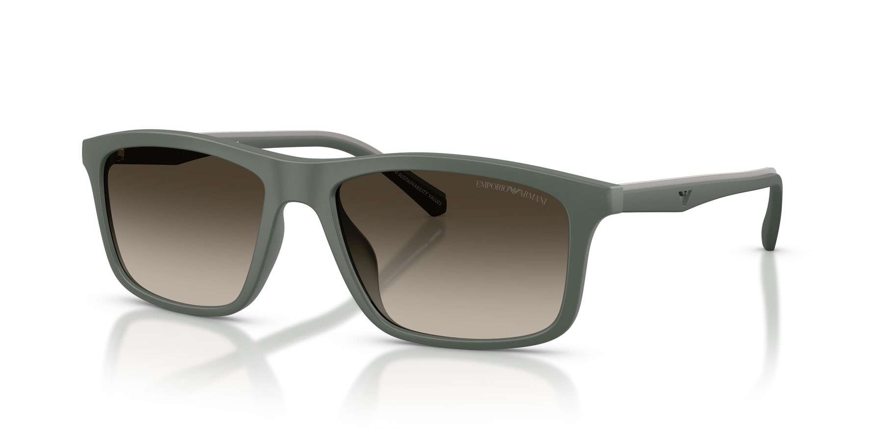 Occhiali da sole Emporio Armani EA 4257U (631213) colore verde opaco forma quadrato lenti marrone sfumato