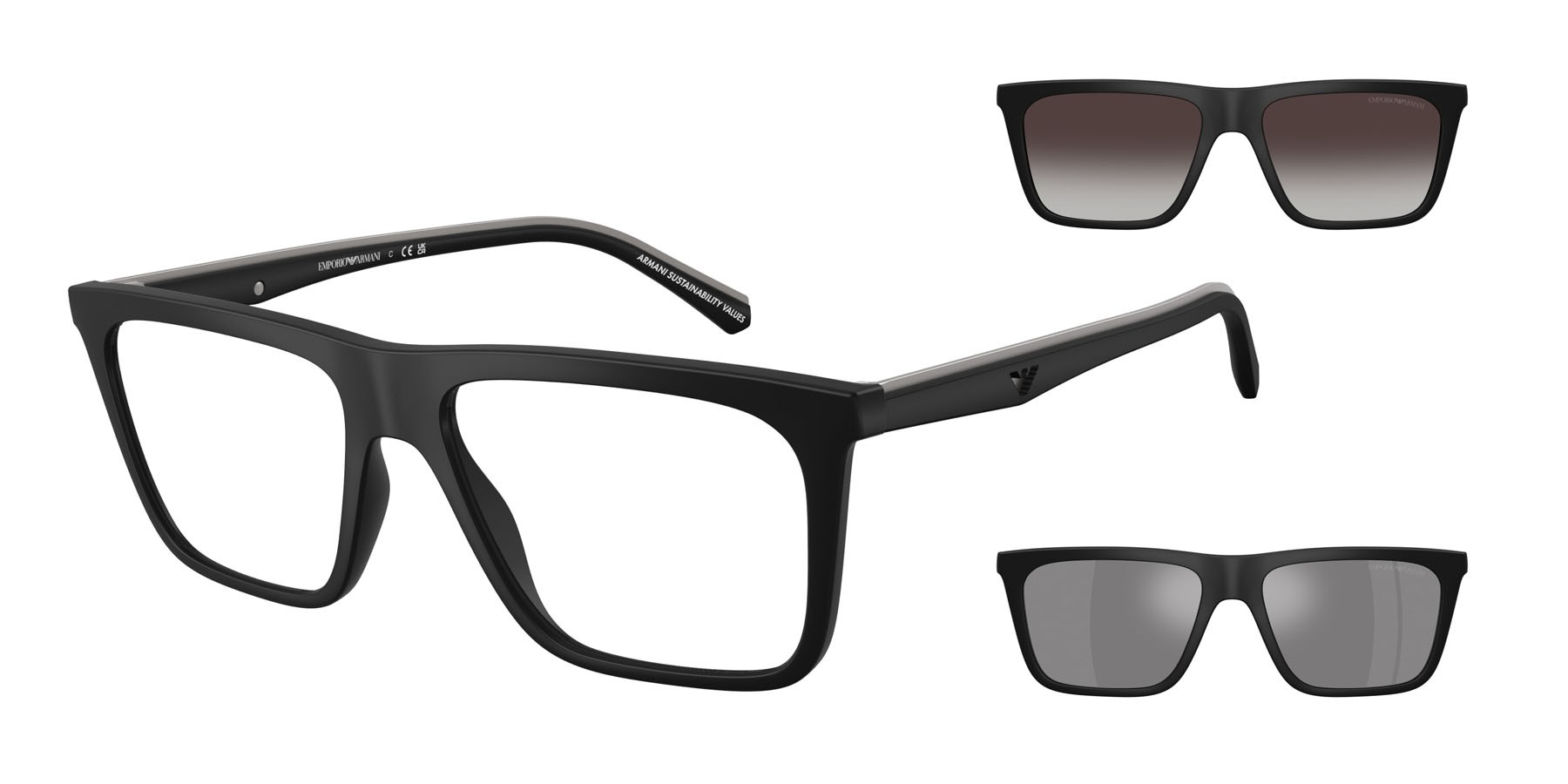 Occhiali da sole Emporio Armani EA 4258 (50011W) colore nero opaco forma quadrato lenti trasparente