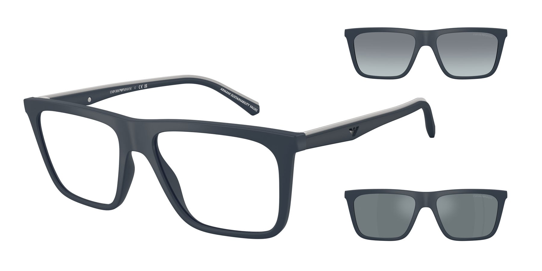 Occhiali da sole Emporio Armani EA 4258 (50881W) colore blu opaco forma quadrato lenti trasparente