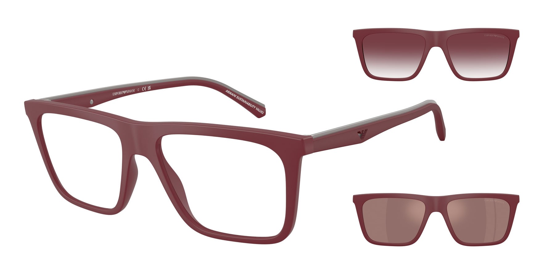 Occhiali da sole Emporio Armani EA 4258 (52611W) colore bordeaux opaco forma quadrato lenti trasparente