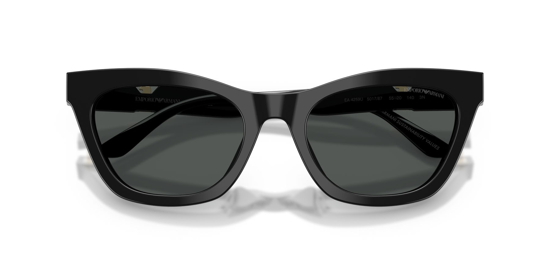 Sunglasses Emporio Armani EA 4259U (501787) color nero lucido shape cat eye lenses grigio scuro